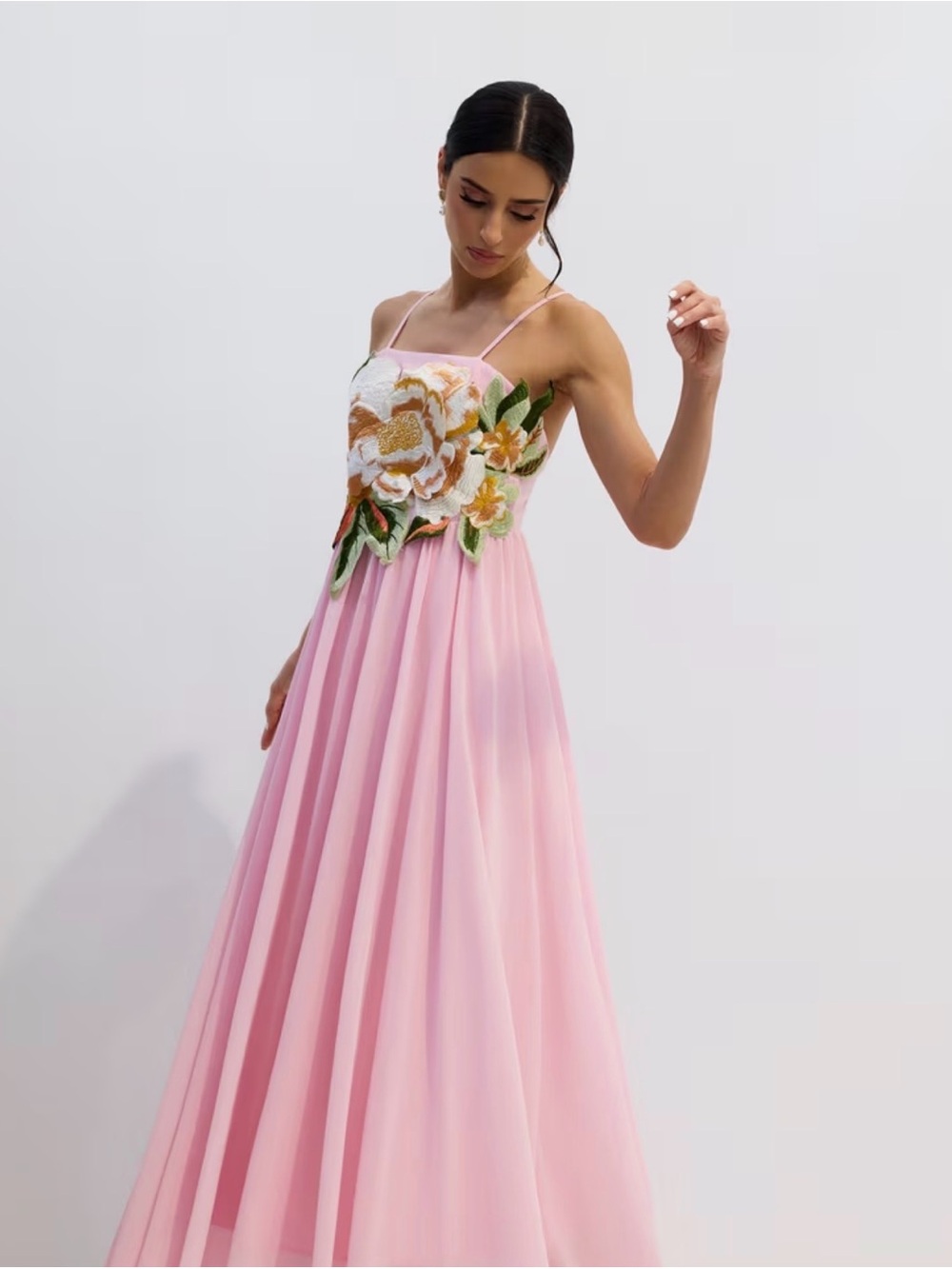 Sunfere Gilda Floral Appliqué Pink Midi Dress – Size Medium NWT